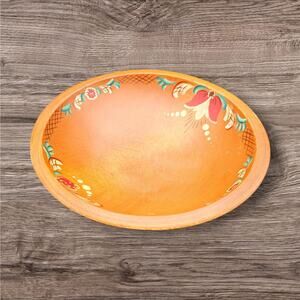 Atomic Era / Retro Wooden Pedestal MCM Bowl Hand Painted Folk Art